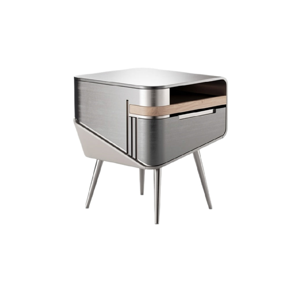 Moderne metalen nachtkast met lade en minimalistisch design