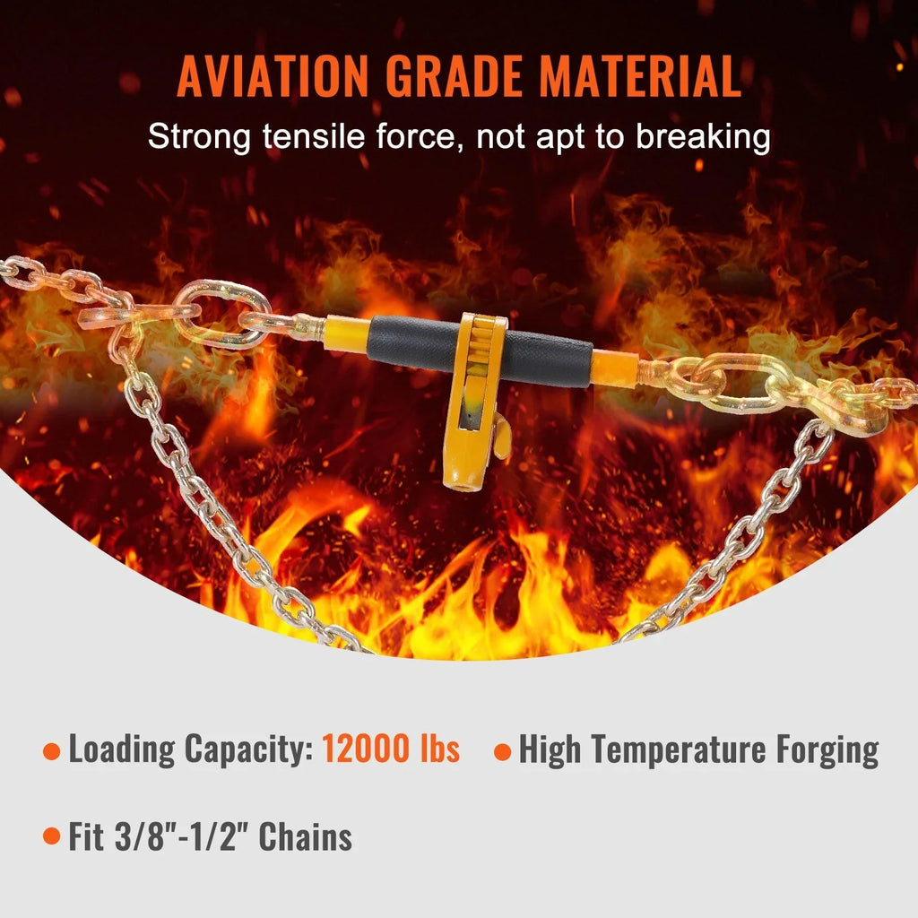 VEVOR Ratchet Chain Binder; 38"-12" Heavy Duty Load Binders; with G80 Hooks 12000 lbs Secure Load Limit; Labor-saving Anti-skid Handle; Tie Down Hauling Chain Binders for Flatbed Truck Trailer; 4 Pc