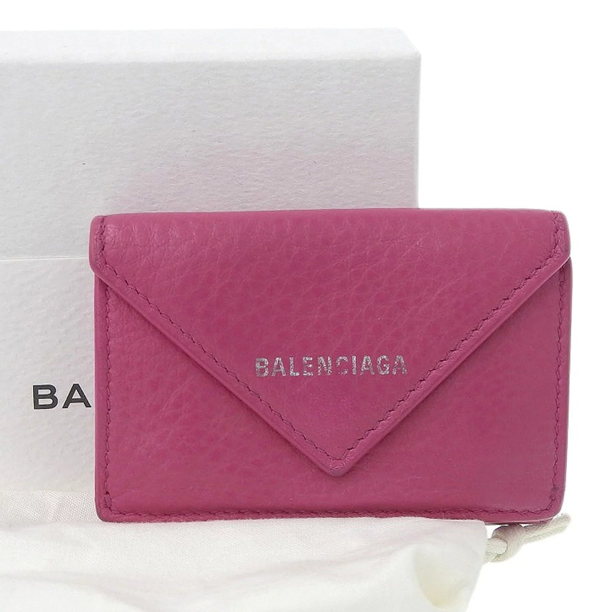 Balenciaga BALENCIAGA paper mini wallet with hook tri-fold leather pink 391446 (Good)
