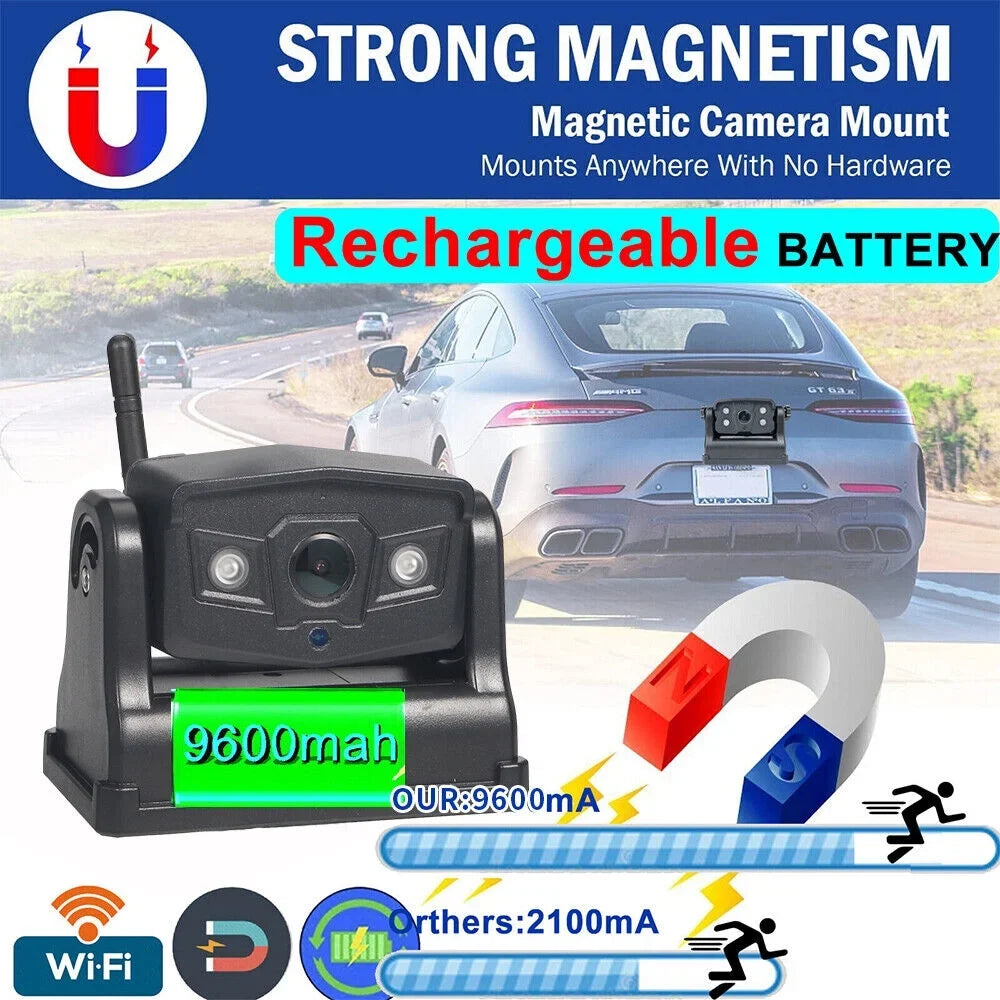 JahyShow High-Capacity 9600mAh Battery Backup Camera; Magnetic WiFi Wireless; Front/Rear View