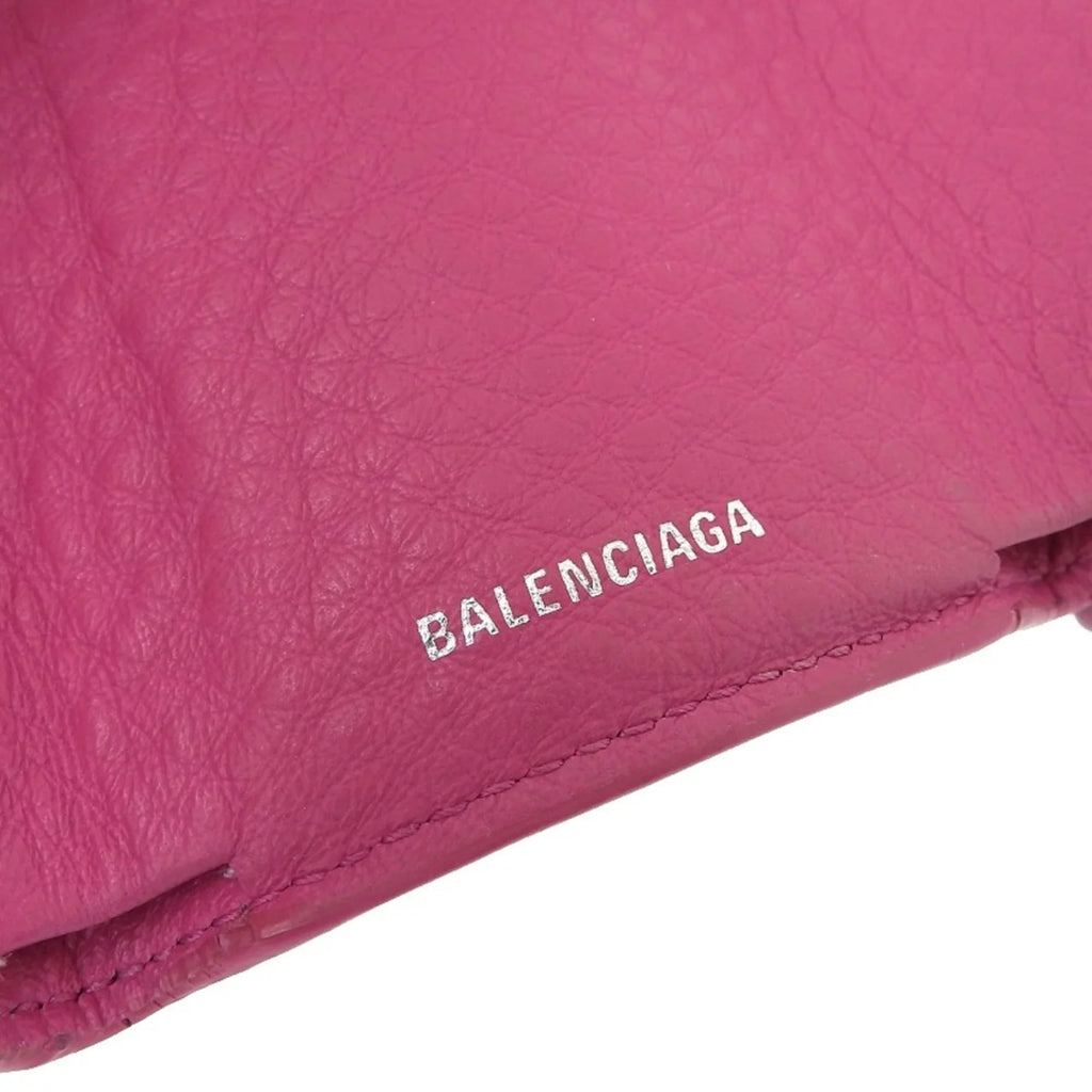 Balenciaga BALENCIAGA paper mini wallet with hook tri-fold leather pink 391446 (Good)