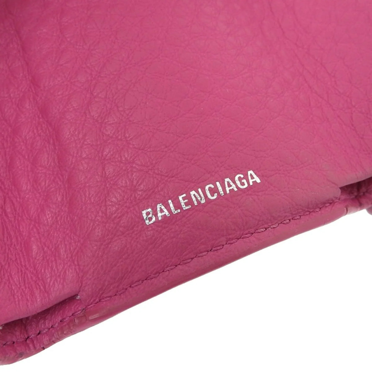 Balenciaga BALENCIAGA paper mini wallet with hook tri-fold leather pink 391446 (Good)