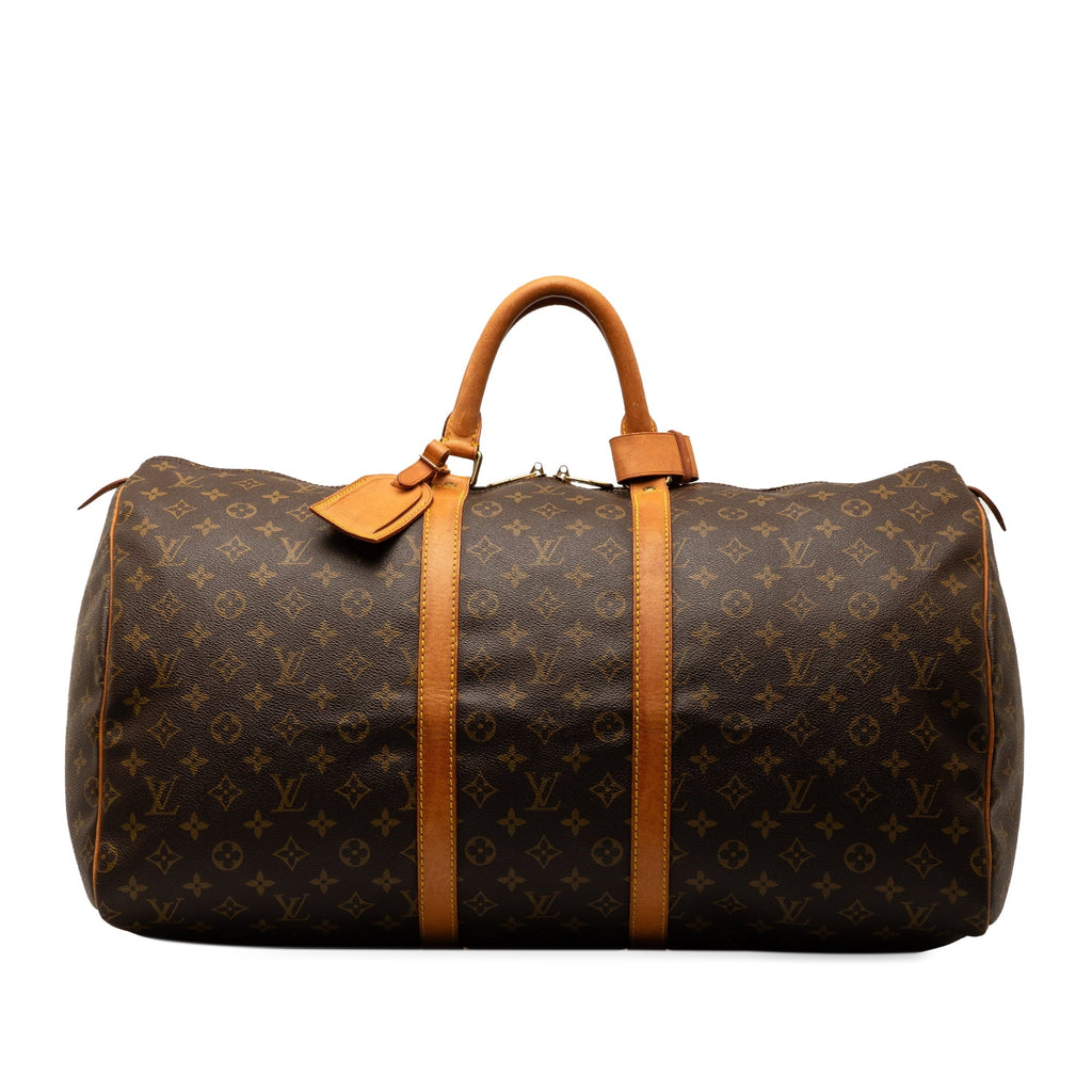 Authenticated Louis Vuitton Monogram Keepall 55 Canvas Brown Travel Bag WeekenderBag Unisex (Good)