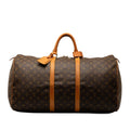 Authenticated Louis Vuitton Monogram Keepall 55 Canvas Brown Travel Bag WeekenderBag Unisex (Good)