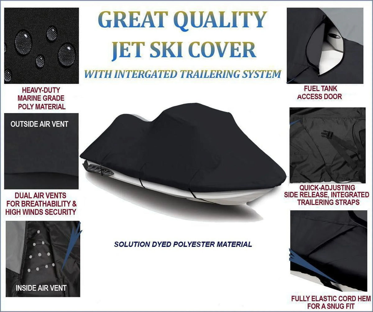 BLACK Jet Ski Cover Compatible for POLARIS JET SKI VIRAGE 2000 2001 2002 2003 2004 Jet Ski Cover