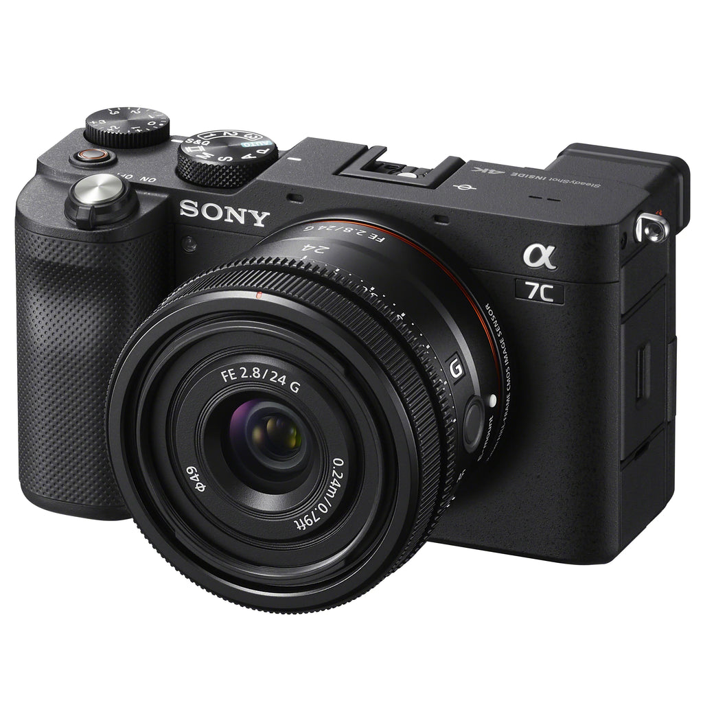 Sony a7C Mirrorless Full Frame Camera Body with Sony FE 24mm F2.8 G Compact Lens SEL24F28G Black ILCE7C/B Bundle with Deco Gear Photography Backpack Case + Microphone + LED + Monopod and Accessories