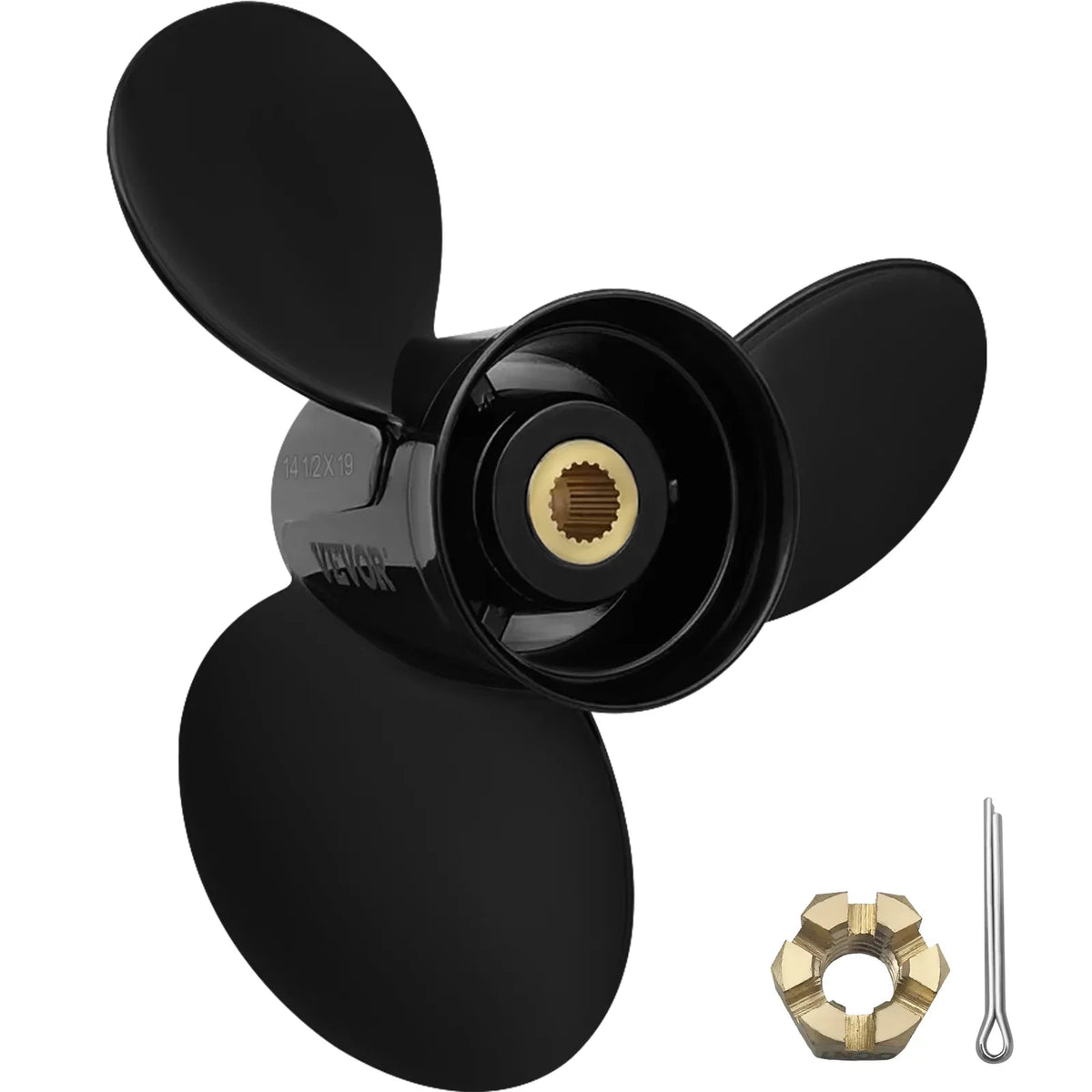 VEVOR Outboard Propeller; 3-Blade 14.5" x 19" Boat Propeller; Replace for OEM 3817468; Compatible with SX Sterndrives Outboard Volvo Penta Engine; Right-handed Aluminium Propeller & 19 Spline Teeth