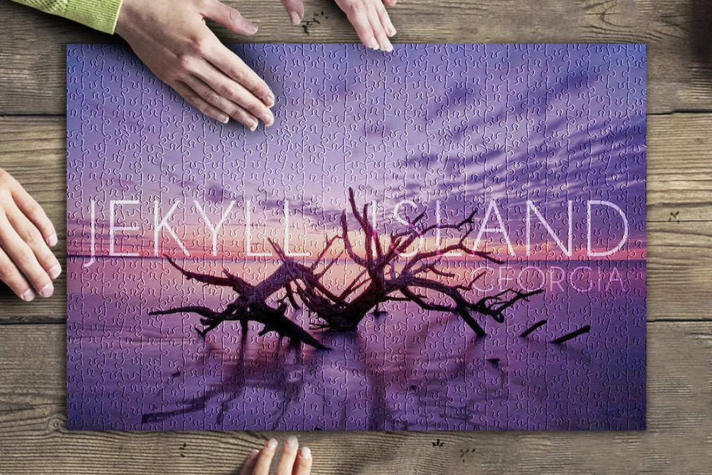 Jekyll Island; Georgia; Driftwood on Beach at Sunset (19x27 inches; Premium 500 Piece Jigsaw Puzzle for Adults and Family; Made in USA)