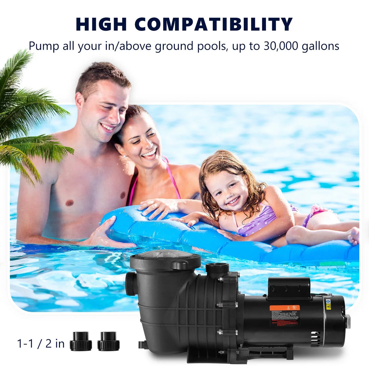 SKYSHALO Swimming Pool Pump; 2 HP 230 V; 1500 W Double Speed Pump for in/Above Ground Pool w/ Strainer Basket; 5520 GPH Max. Flow; Certification of ETL for Security