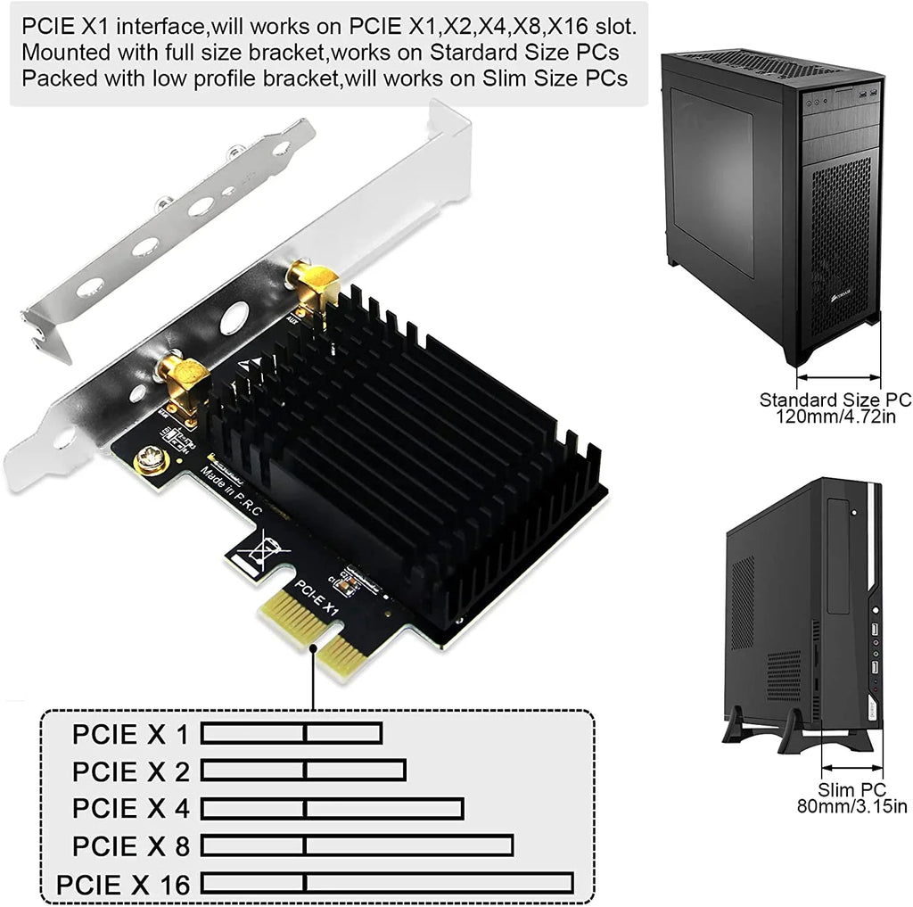 Wireless AC Dual Band 1200Mbps 2.4Speed 300Mbps 5Speed 867Mbps PCI Express WiFi Card for Windows 7 8 8.1 10 Server (32/64bit) Desktop PCs-TX Beamformee;MU-MIMO and Heatsink Technology