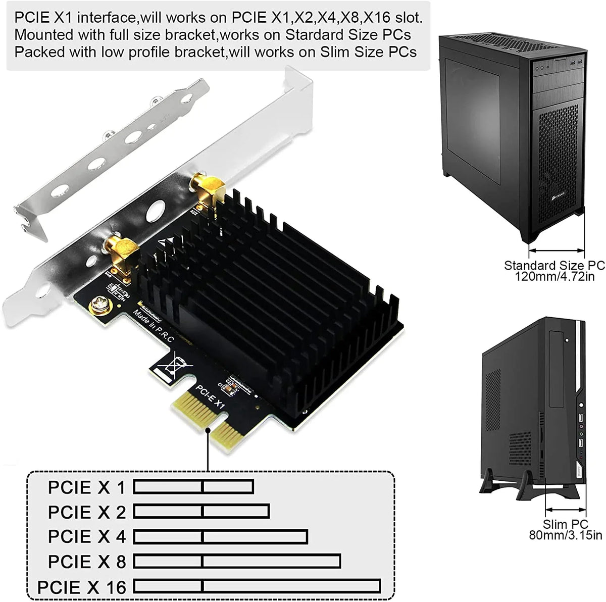 Wireless AC Dual Band 1200Mbps 2.4Speed 300Mbps 5Speed 867Mbps PCI Express WiFi Card for Windows 7 8 8.1 10 Server (32/64bit) Desktop PCs-TX Beamformee;MU-MIMO and Heatsink Technology