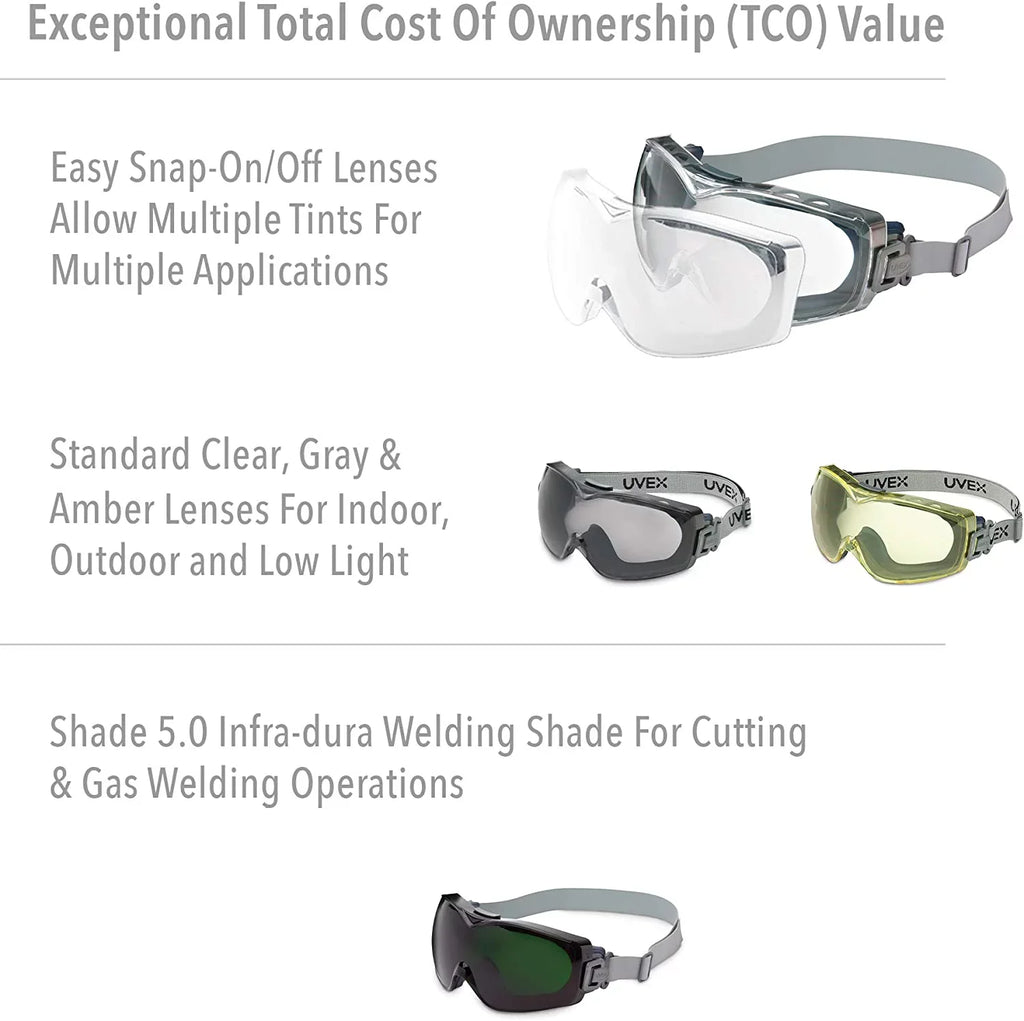 North Safety 763-S3970HSF Clear Lens Uvex Stealth OTG Safety Goggle; Navy Frame