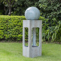 CoSoTower 13X13X44" Tall Contemporary Sphere Outdoor Fountain; Cement/Concrete Outdoor Fountain; Antique Blue Raindrop Feature with Light for Garden; Lawn; Deck & Patio