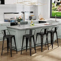 SPBOOMlife Metal Stools Set of 4 Barstools Counter Height Stools with Back Industrial Stools Indoor Outdoor Kitchen Dining Chairs Modern Chairs Distressed Navy Blue 24inch Stools