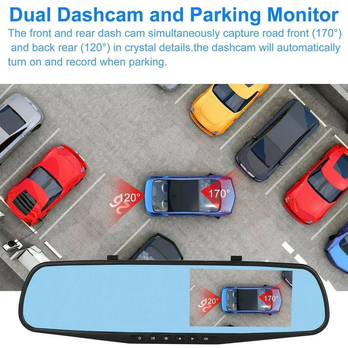 1 Pack 1080P Rearview Mirror Car Camera 4.3" Dash Cam for Cars Trucks;170°Wide Angle Dual Lens Car Cam Front Rear DVR Monitor; Night Vision;Parking Monitor;Motion Detection;G-sensor