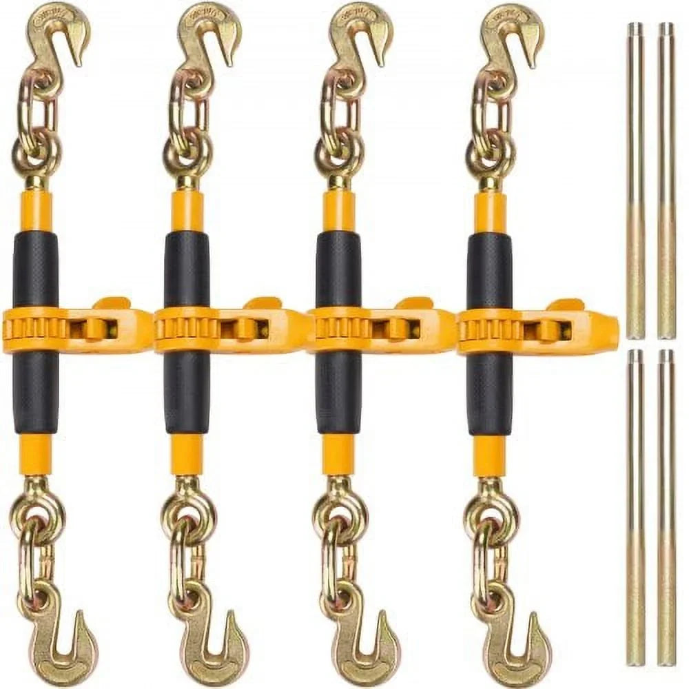 VEVOR Ratchet Chain Binder; 38"-12" Heavy Duty Load Binders; with G80 Hooks 12000 lbs Secure Load Limit; Labor-saving Anti-skid Handle; Tie Down Hauling Chain Binders for Flatbed Truck Trailer; 4 Pc