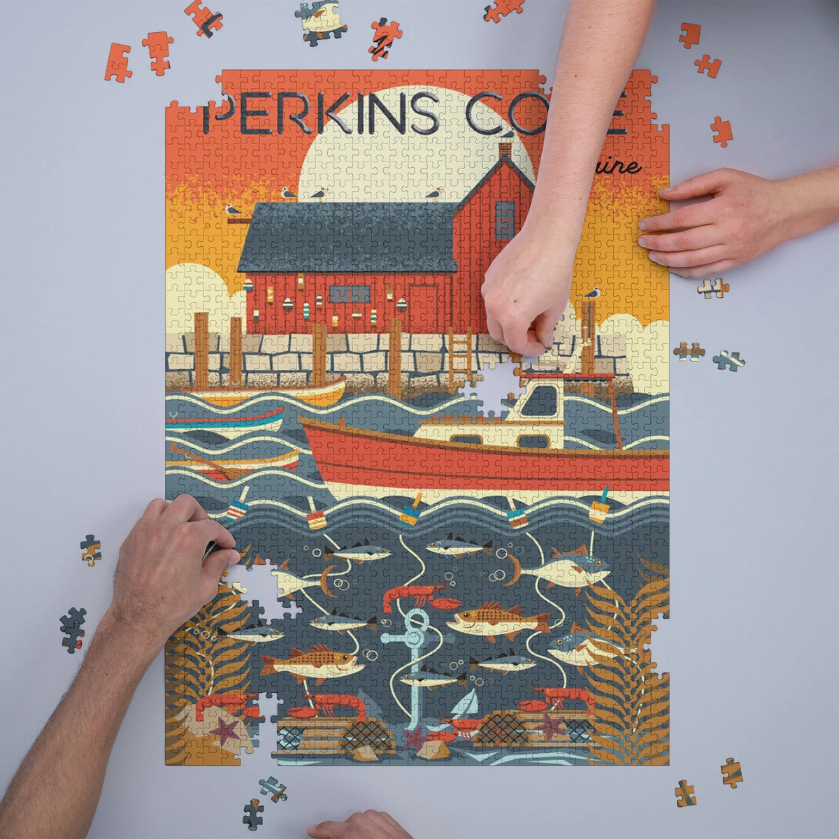 Perkins Cove; Maine; Nautical Geometric (1000 Piece Puzzle; Size 19x27; Challenging Jigsaw Puzzle for Adults and Family; Made in USA)