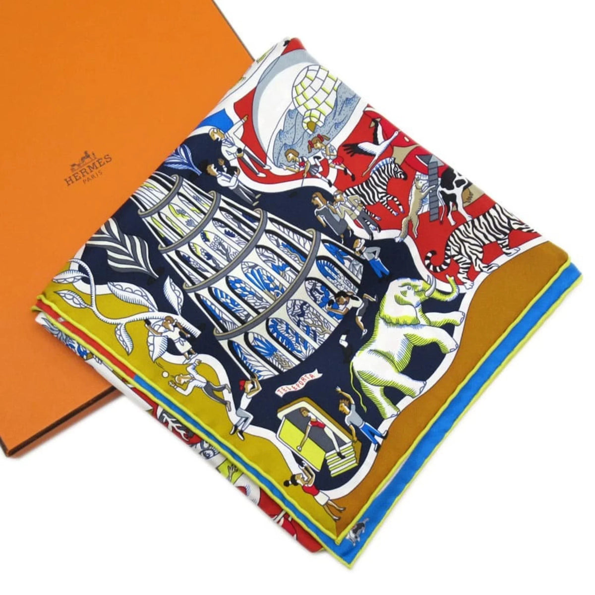 Hermes HERMES Scarf Carre 90 EXPOSITION UNIVERSELL World Exposition Blue Series 100% Silk (Like New)