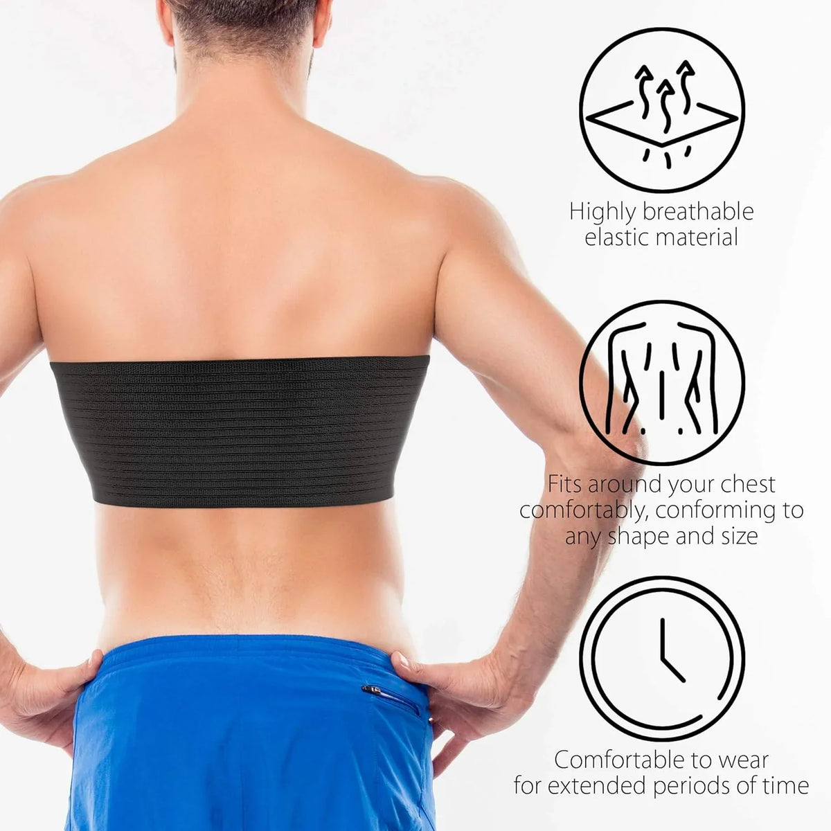 ORTONYX 6.25" Broken Rib Brace Unisex - Elastic Chest Wrap Comppression Support Belt - Rehabilitation of Cracked; Fractured; Dislocated Ribs Post-Surgery Aid Plus Size 3XL Black / ACOX5226-BK-3XL