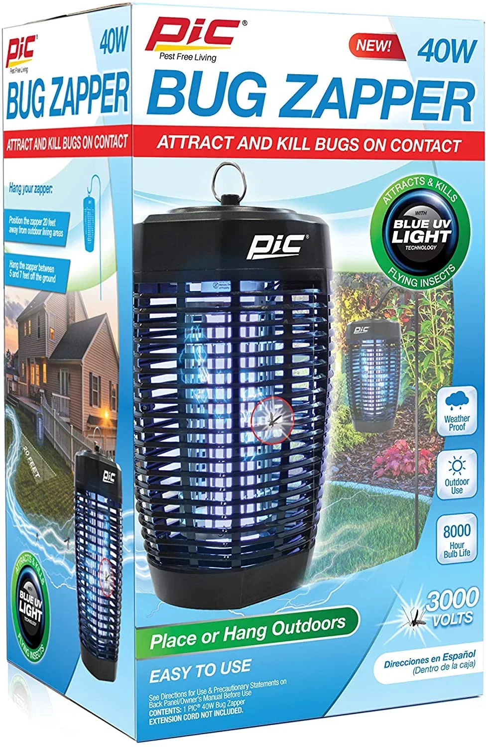 PIC 40W Outdoor 1 Acre Mosquito and Bug Zapper; Electronic Insect Killer; Black