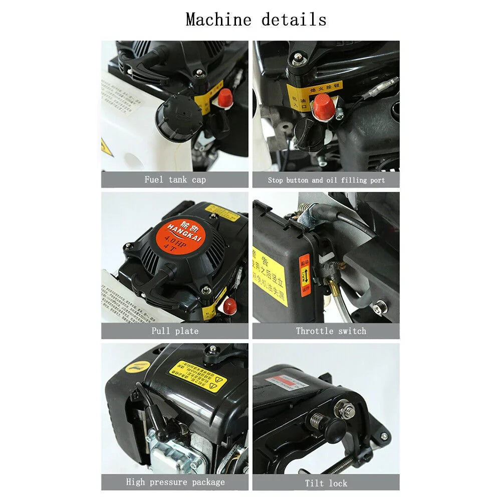 CNCEST 4 Horsepower Jet Pump Outboard Motor 4HP 4-Stroke Jet Pump Outboard Motor Boat Engine Air-Cooled CDI Tiller Control