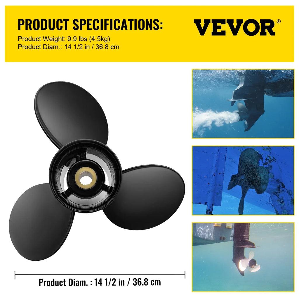 VEVOR Outboard Propeller; 3-Blade 14.5" x 19" Boat Propeller; Replace for OEM 3817468; Compatible with SX Sterndrives Outboard Volvo Penta Engine; Right-handed Aluminium Propeller & 19 Spline Teeth