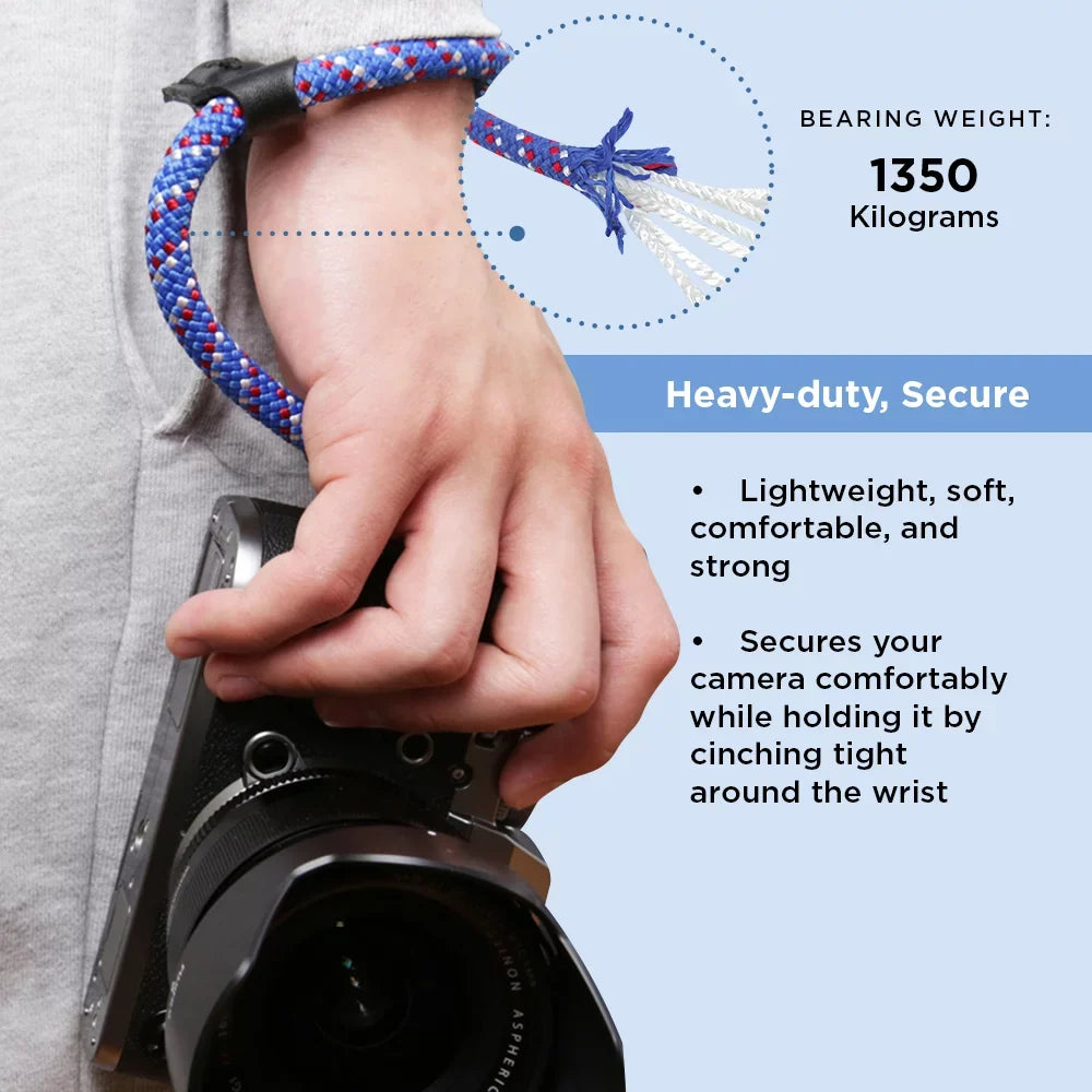 Foto&Tech Climbing Rope Camera Wrist Strap Quick Release Made in US Compatible with Sony A6600 A6500 A6400 A6000 A6300 A6100 A5100 A5000;RX1 R;RX1 R II;RX10;RX10 II;RX10 III;RX10 IV (34cm;Red/Blue/WT)