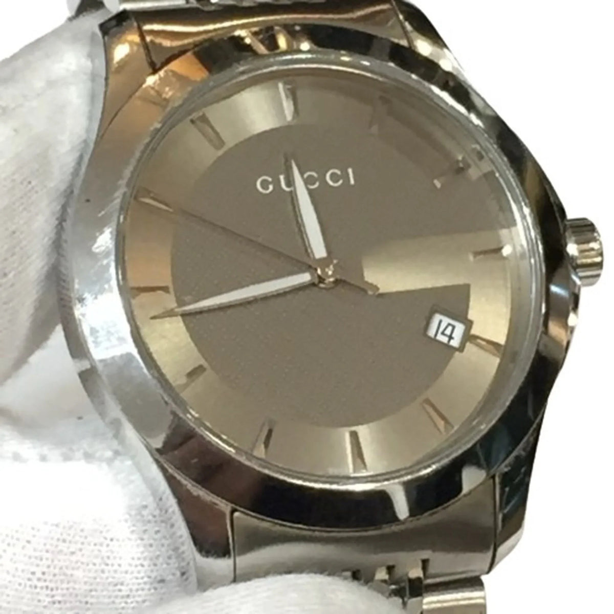 GUCCI 126.4 G Timeless Brown Dial SS Stainless Steel Silver Analog Watch Men's Date Quartz IT26SVZ67548 RK1056D (Good)