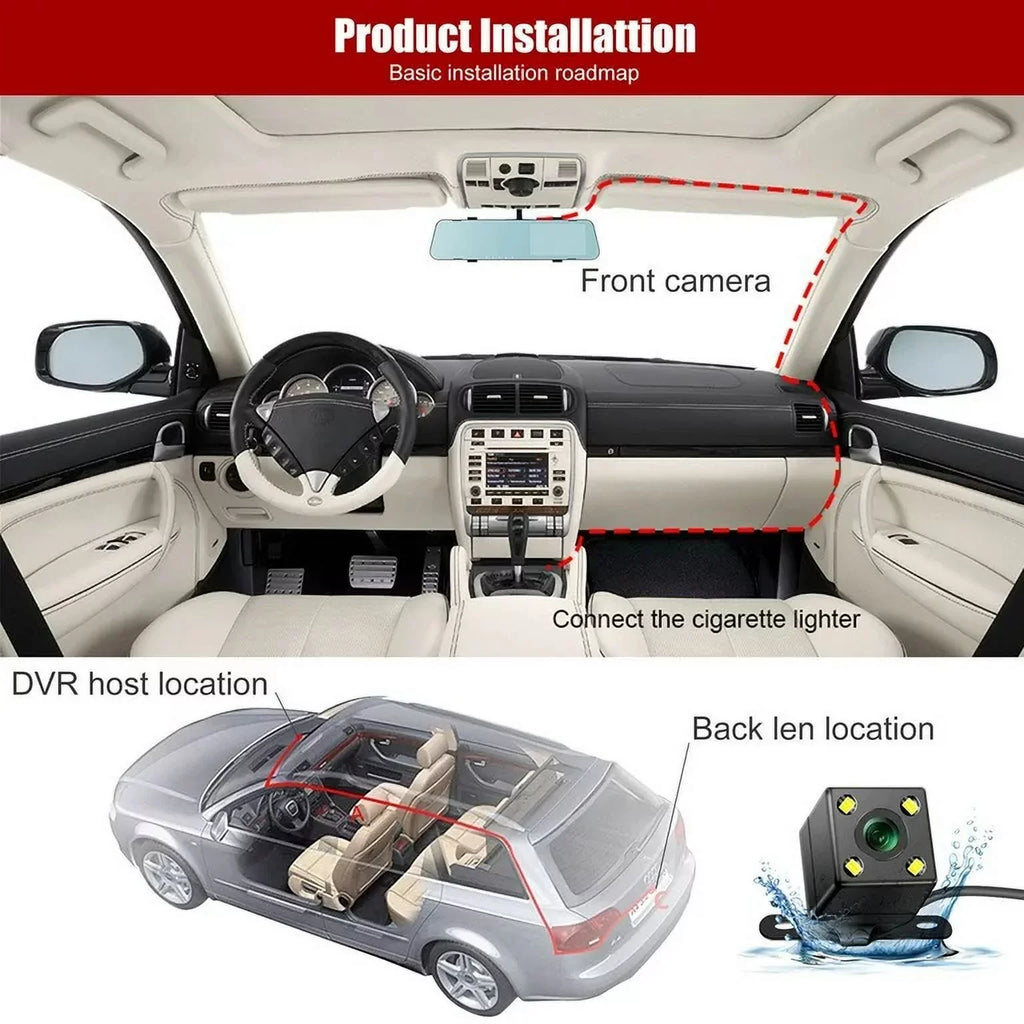 1 Pack 1080P Rearview Mirror Car Camera 4.3" Dash Cam for Cars Trucks;170°Wide Angle Dual Lens Car Cam Front Rear DVR Monitor; Night Vision;Parking Monitor;Motion Detection;G-sensor