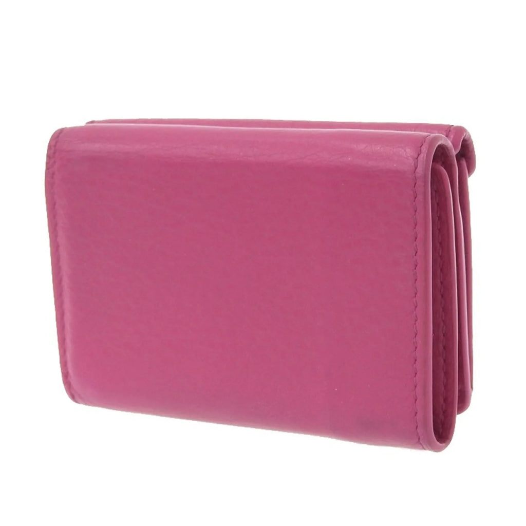 Balenciaga BALENCIAGA paper mini wallet with hook tri-fold leather pink 391446 (Good)