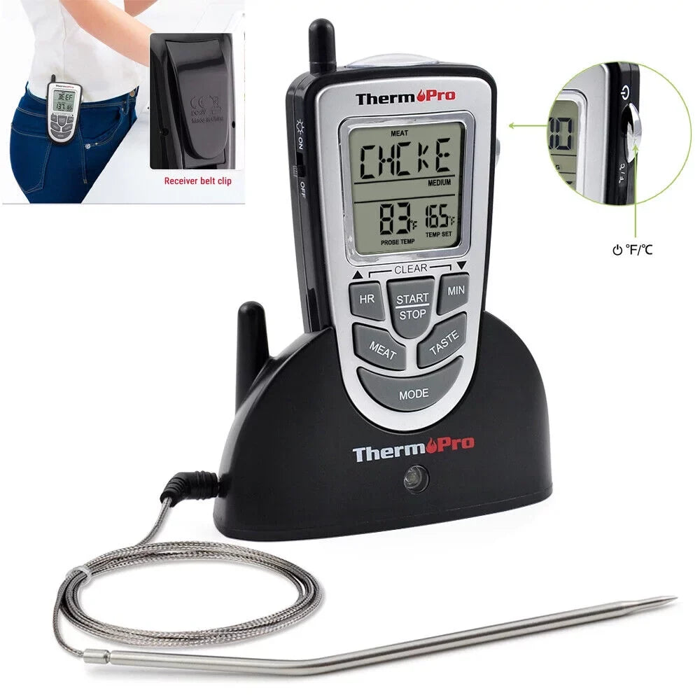 Wireless Remote Thermometer Probe BBQ Grill Meat Kitchen Oven Food Cooking Smoke; ThermoPro; LCD