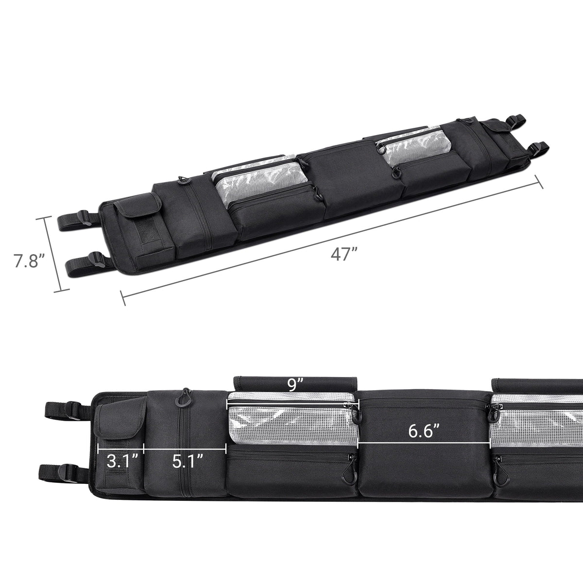 MICTUNING UTV Roll Cage Organizer; Cargo Rear Storage Bag Gear Bags; Tools Storage Solution for Most Full Size UTVs; Polaris; Yamaha and Kawasaki UTVs Black