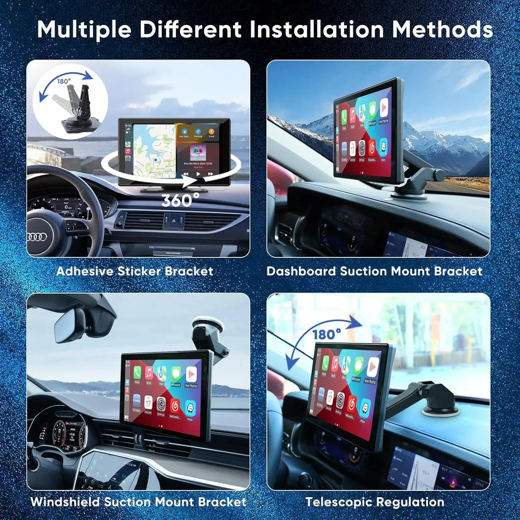 THONZER Portable Wireless Carplay Car Stereo with 2.5K Dash Cam - 9" HD IPS Screen; Android Auto; 1080p Backup Camera; Loop Recording; Bluetooth; GPS Navigation Head Unit; Car Radio Receiver