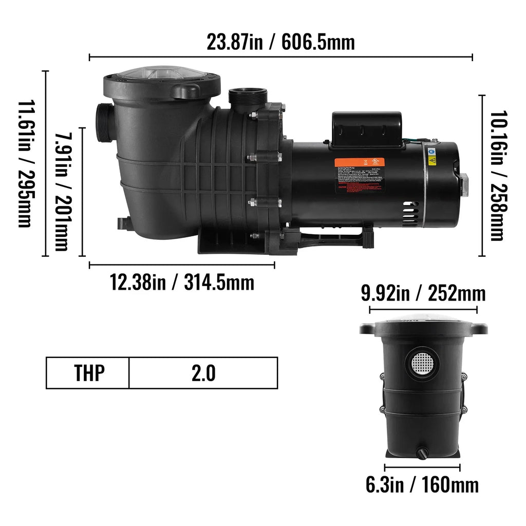 SKYSHALO Swimming Pool Pump; 2 HP 230 V; 1500 W Double Speed Pump for in/Above Ground Pool w/ Strainer Basket; 5520 GPH Max. Flow; Certification of ETL for Security