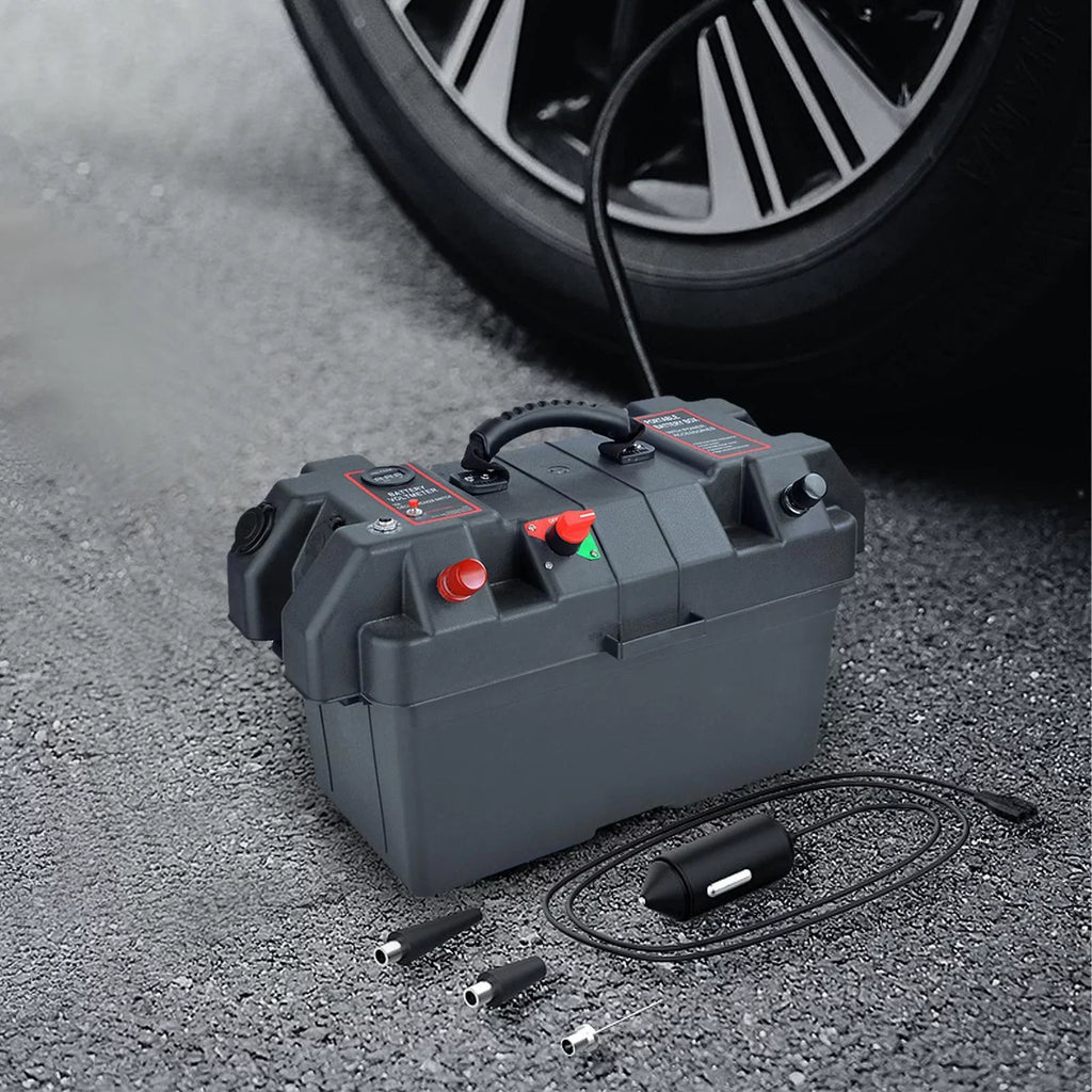 RV Battery Box Trolling Motor Battery Box Liquidproof Dual USB Ports Motor Battery Box Batteries Carrier for ATV SUV Car Trailer Travel