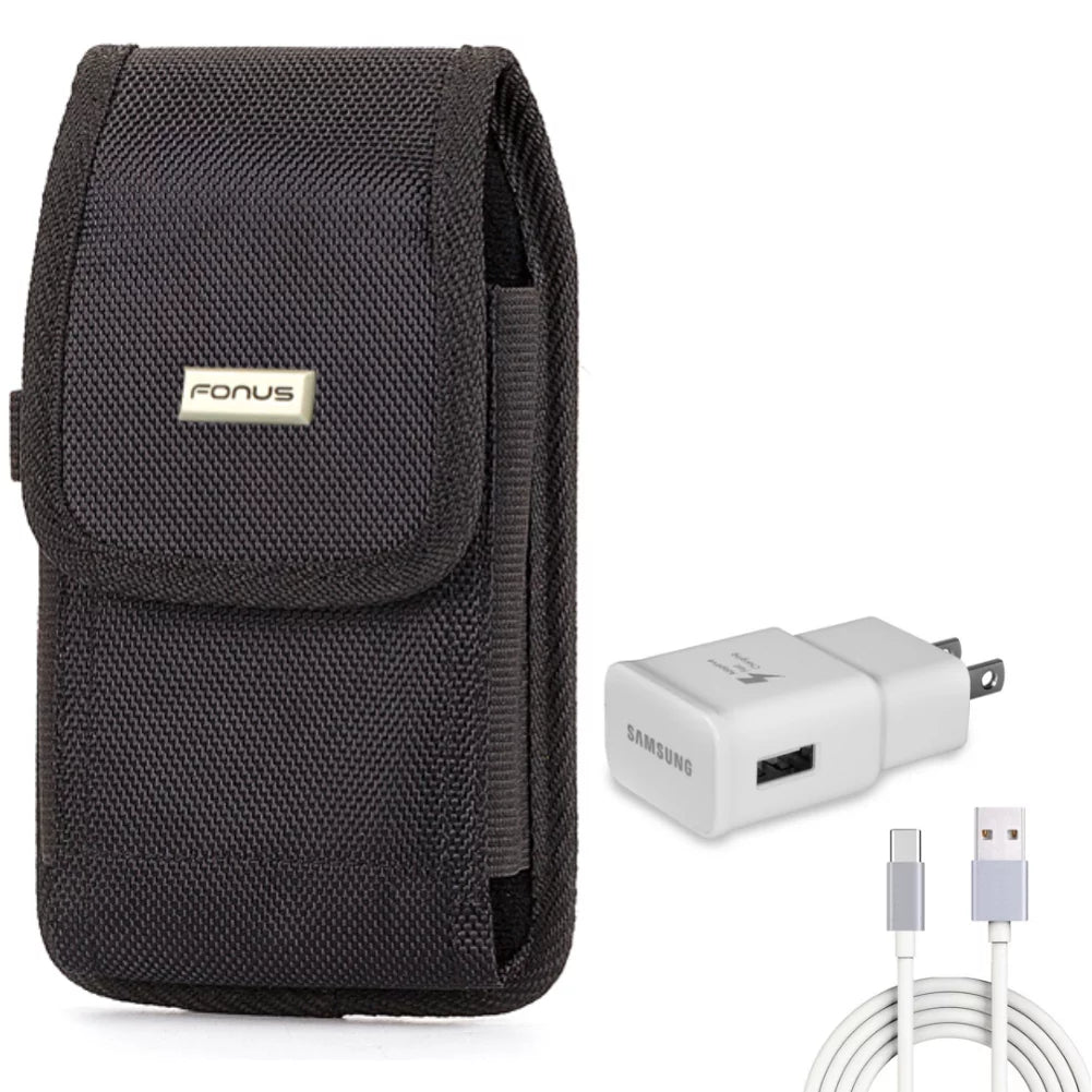 6ft USB Cable Type-C Fast Home Charger w Holster Rugged Case Belt Clip for Xiaomi Redmi Note 7 10 Pro; Mi 9T - ZTE Blade Z Max X1 5G 10; Axon 10 Pro; 11 Prime 2S