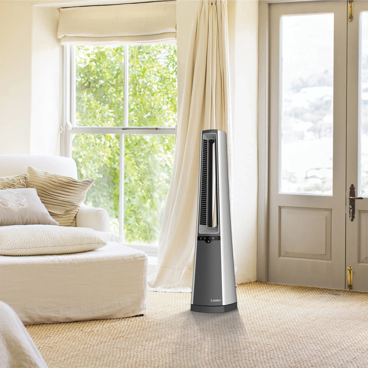 Lasko 36" 4-Speed Oscillating Bladeless Tower Fan with Timer and Remote; Gray; AC615; New