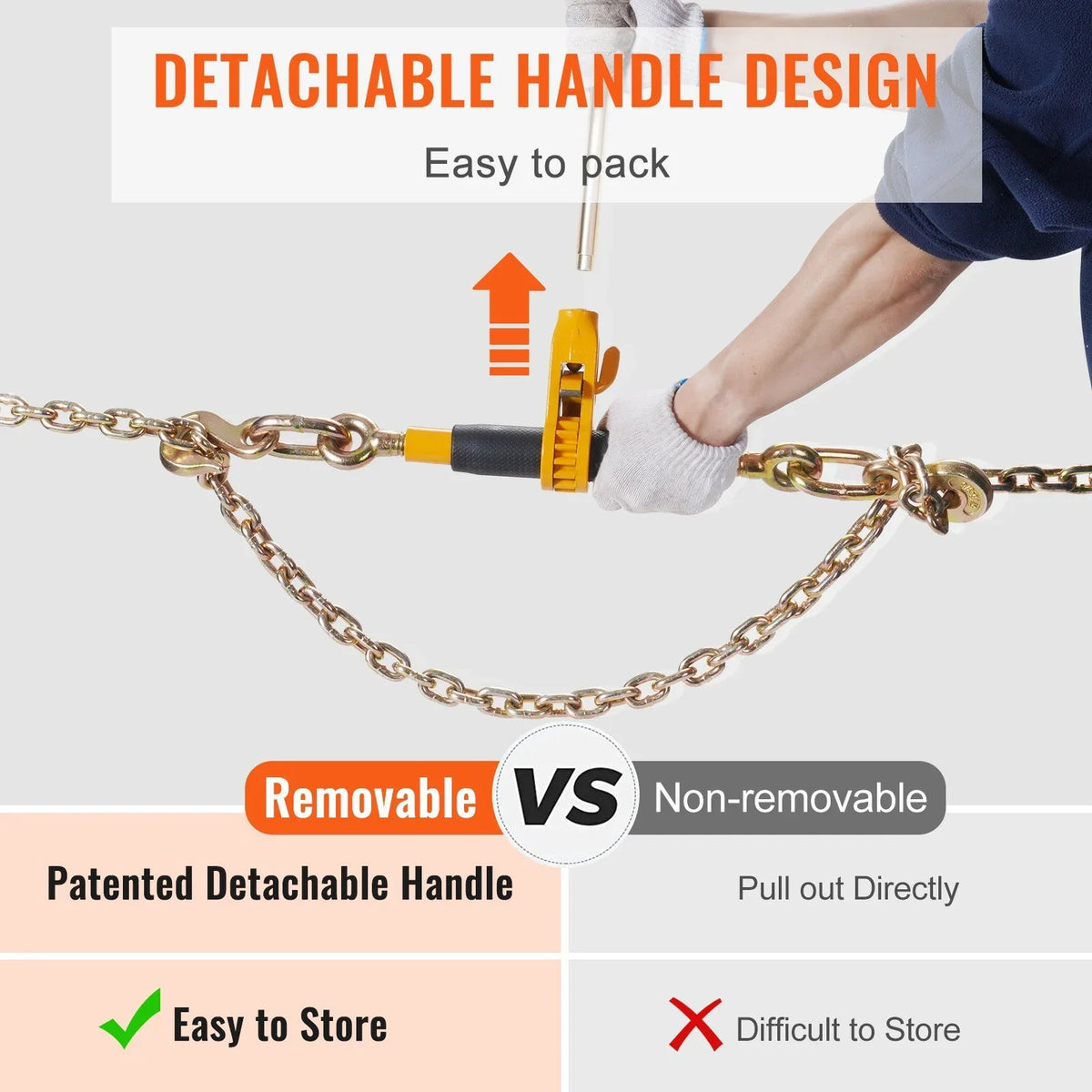 VEVOR Ratchet Chain Binder; 38"-12" Heavy Duty Load Binders; with G80 Hooks 12000 lbs Secure Load Limit; Labor-saving Anti-skid Handle; Tie Down Hauling Chain Binders for Flatbed Truck Trailer; 4 Pc