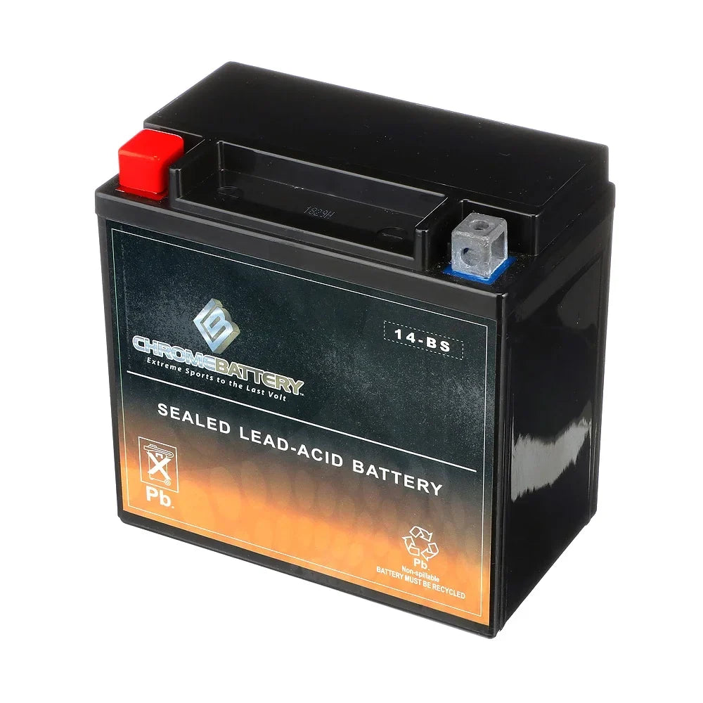 Chrome Battery Ytx14-bs (14-bs 12 Volts;12 Ah; 200 Cca) Sealed AGM Motorcycle Battery for Honda 1100cc Vt1100c; C3; T Shadow (spirit; Aero; A. C. E. Tourer) 2004