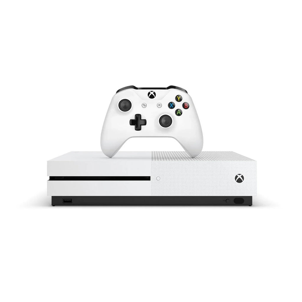 Microsoft Xbox One S 500GB with 2 Controller; 4K Ultra HD White with BOLT AXTION Cleaning Kit Headset Bundle Like New
