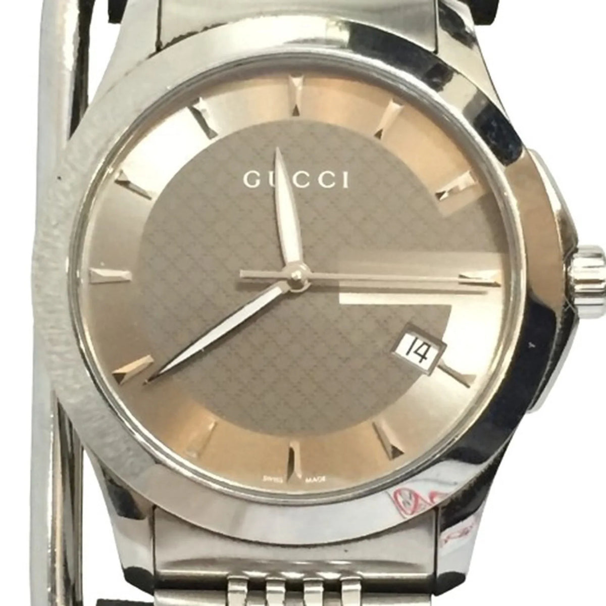 GUCCI 126.4 G Timeless Brown Dial SS Stainless Steel Silver Analog Watch Men's Date Quartz IT26SVZ67548 RK1056D (Good)