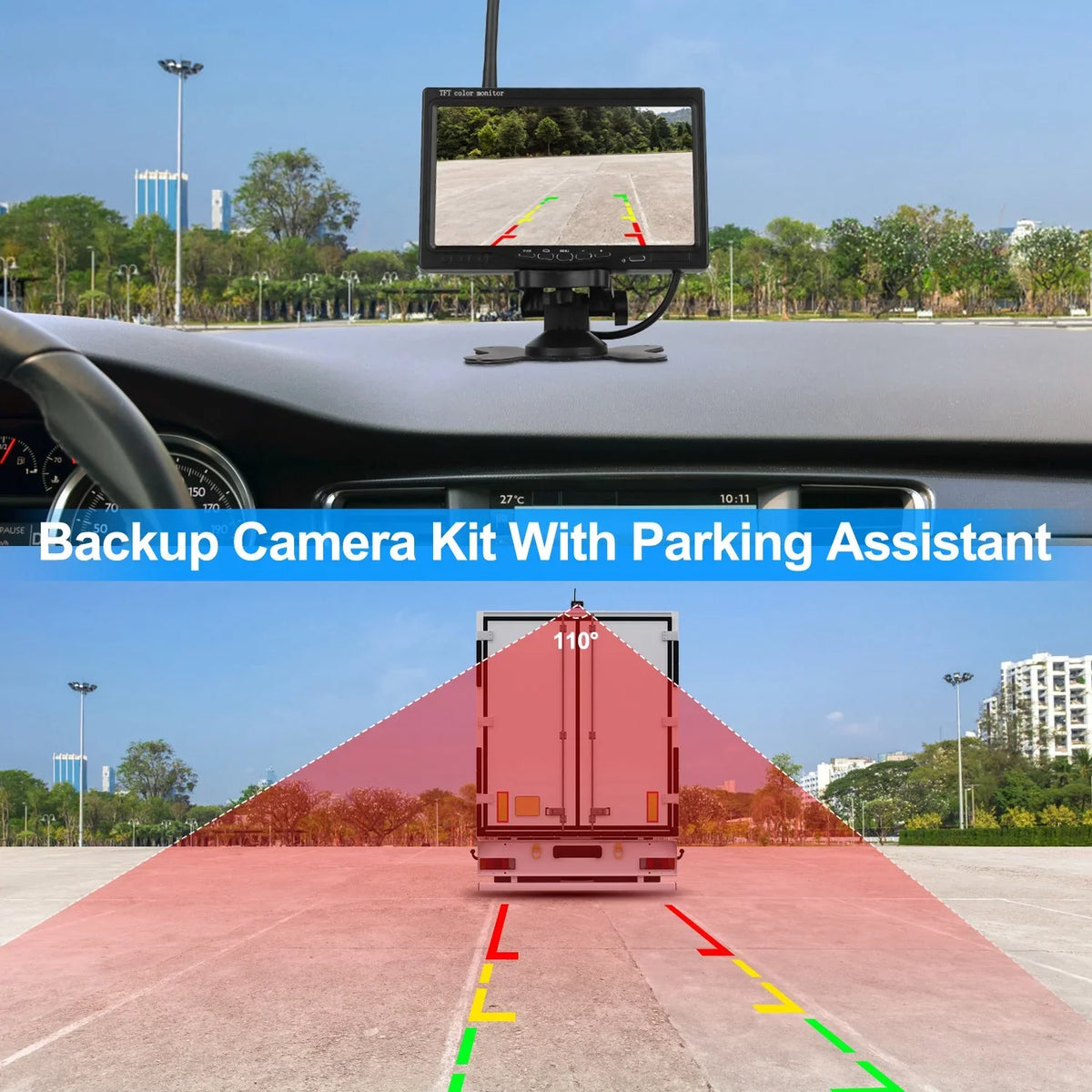 iMounTEK Wireless Backup Camera System Vehicle Rear View Monitor Kit IP67 Fluidproof Car Parking Reverse System with 7In Screen Night Vision 2.4G Stable Signal for Car Trunk Van SUV