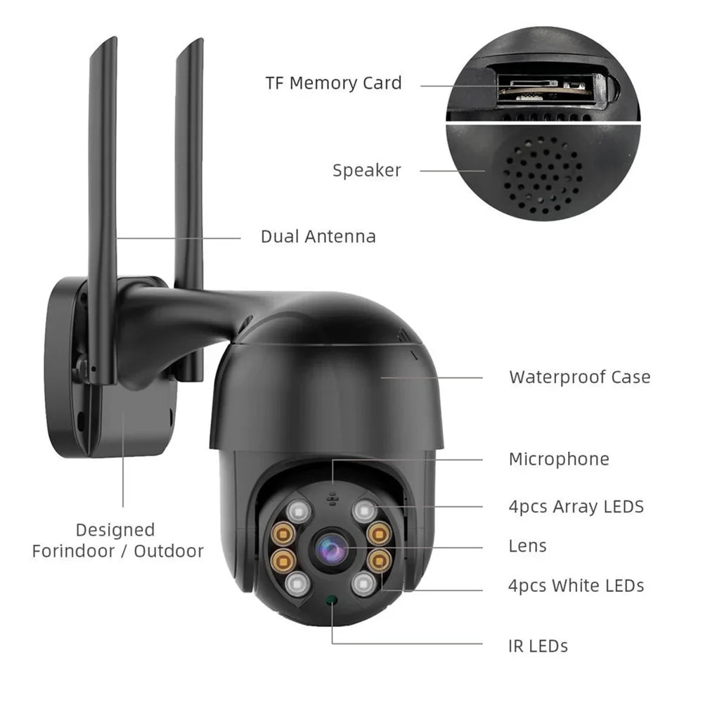 LISUEYNE Security Camera Wireless Outdoor; 4MP Pan/Tilt 2.4G Wifi Surveillance Cameras with Motion Detection and Siren; 2-Way Audio; Full Color Night Vision; for Multi-Platform