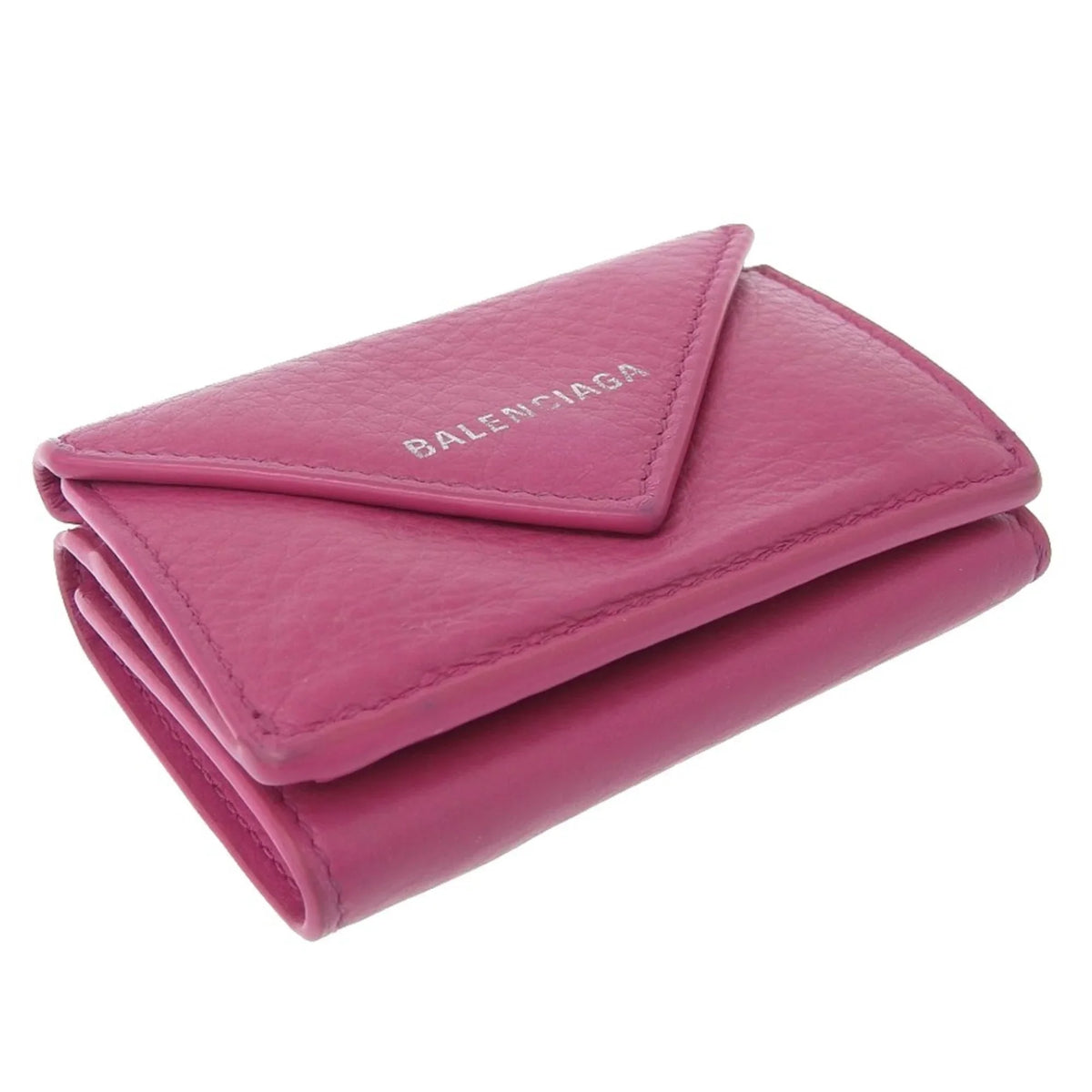 Balenciaga BALENCIAGA paper mini wallet with hook tri-fold leather pink 391446 (Good)