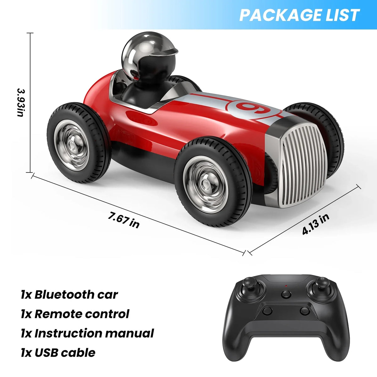 AUOSHI Remote Control Car with 2.4MHz Wireless Bluetooth Speaker 2 Speed Mode Fast RC Car for Kids RC Trucks Music RC Stunt Car Toys for Boys Girls Gifts; Red