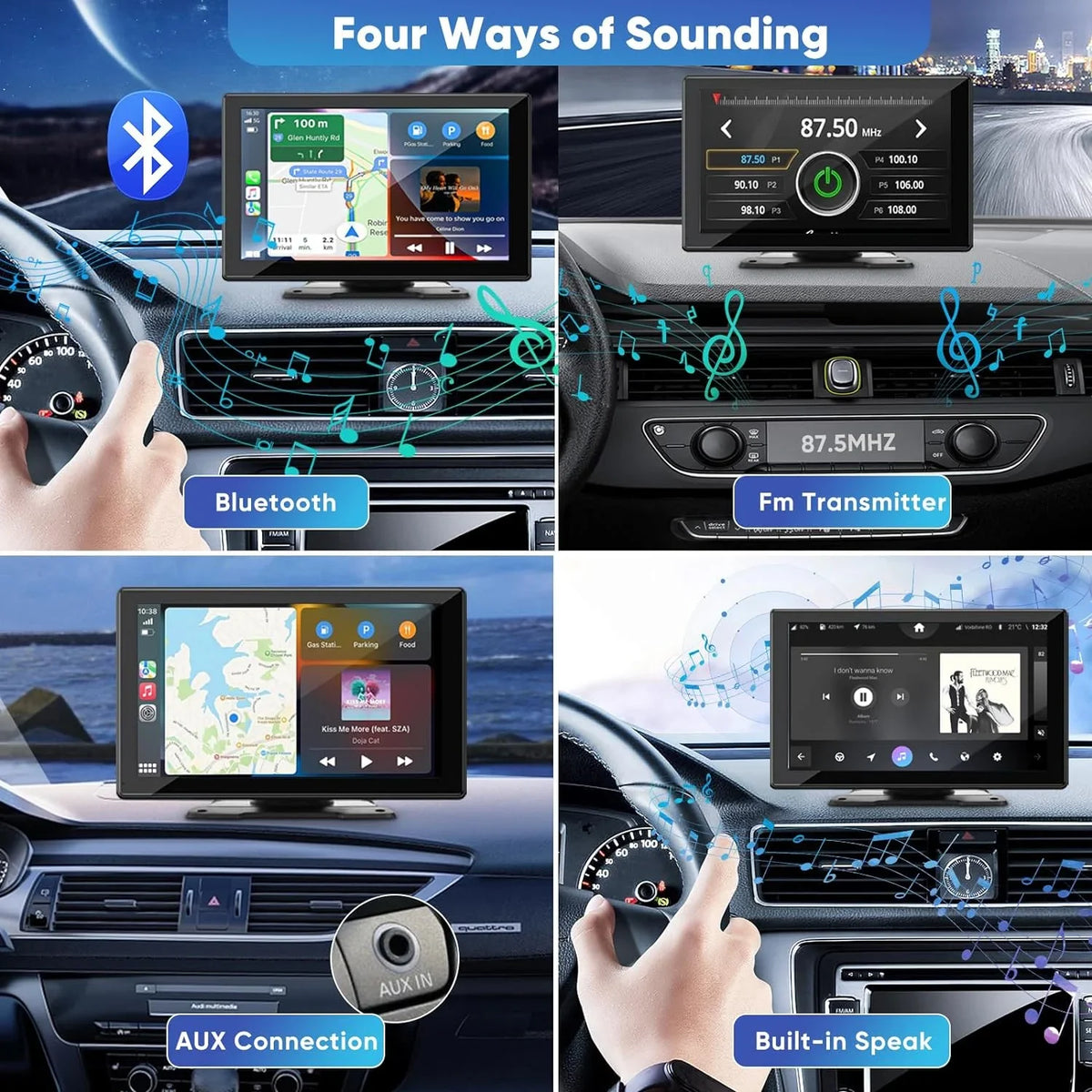 THONZER Portable Wireless Carplay Car Stereo with 2.5K Dash Cam - 9" HD IPS Screen; Android Auto; 1080p Backup Camera; Loop Recording; Bluetooth; GPS Navigation Head Unit; Car Radio Receiver