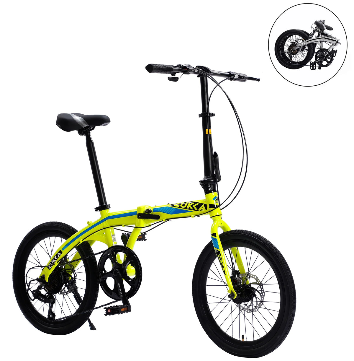 20" Folding Bike; 8 Speed City Bike; Aluminium Alloy Frame; Yellow