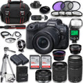 Canon EOS R5 Full Frame Mirrorless Camera with RF 24-105mm STM & 75-300mm f/4-5.6 III + RF 50mm f/1.8 STM Lenses + 128GB Memory Card + Accessories including: TTL Flash; Extra Battery; Tripod & More