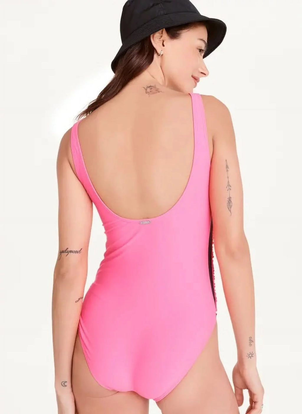 DKNY NEON PINK Ruched Mesh-Contrast One-Piece Swimsuit; US 6