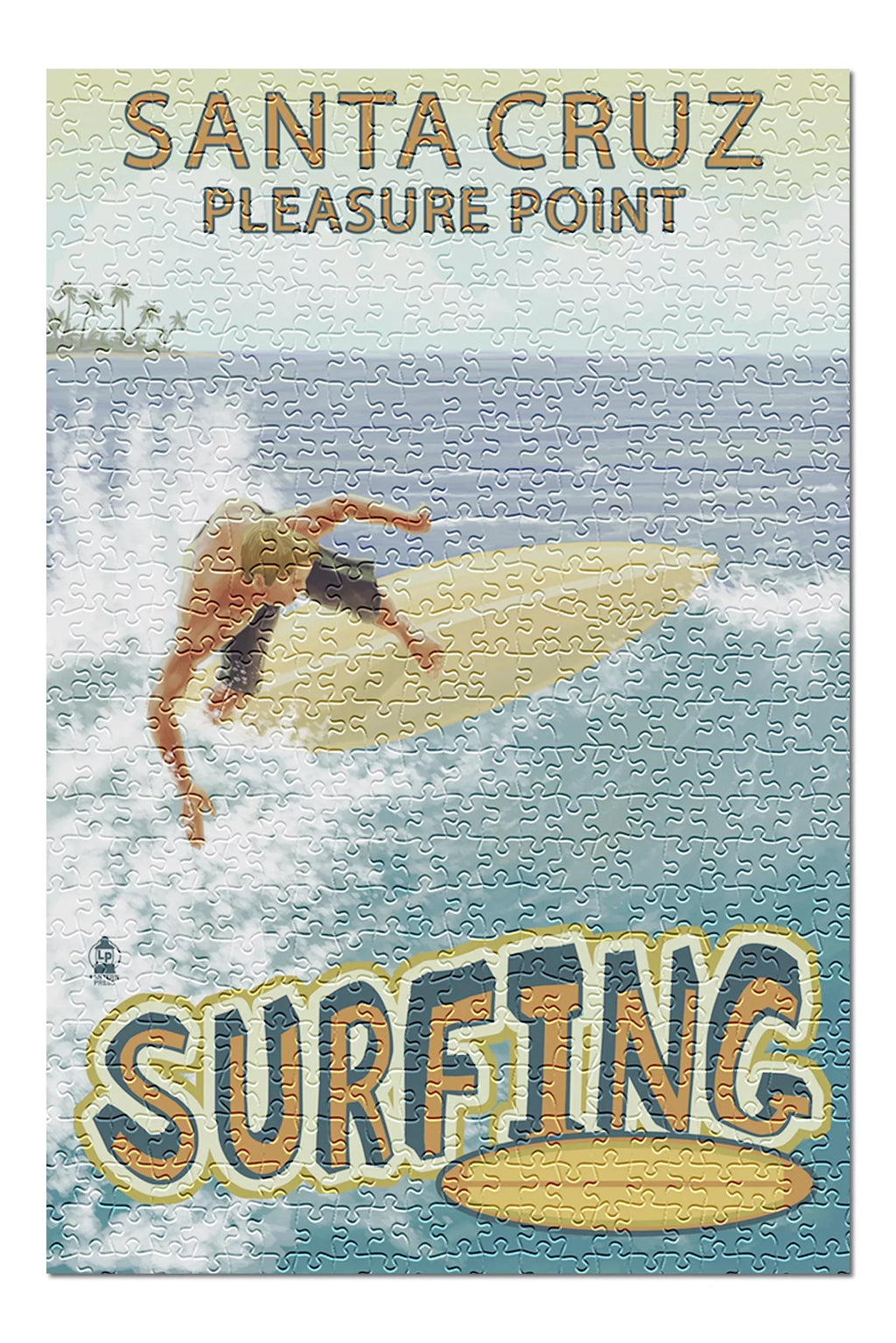 Santa Cruz; California; Pleasure Point Surfer Scene (19x27 inches; Premium 500 Piece Jigsaw Puzzle for Adults and Family; Made in USA)
